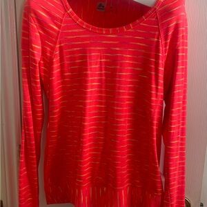 RBX Neon Coral Long Sleeve Top with Gold Stripes